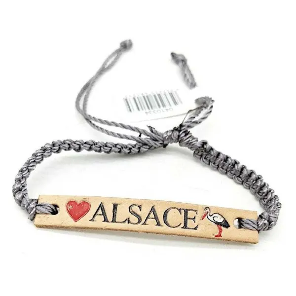 Ausgefallenes graues Schiebearmband Alsace Cigogne Leder