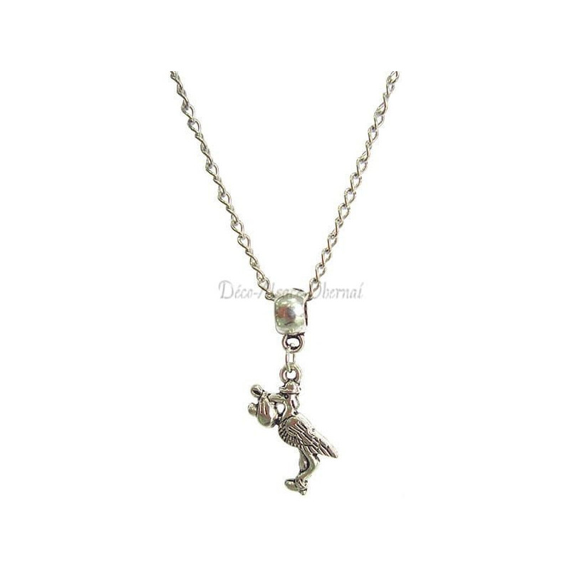 Collier avec Pendentif Cigogne d'Alsace et Bébé