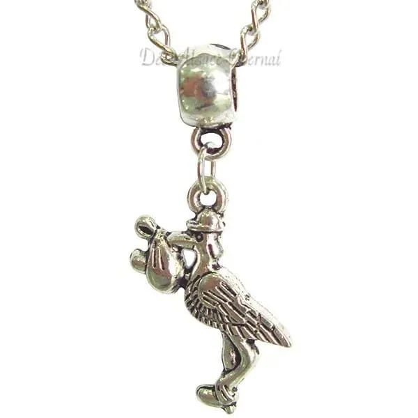 Collier avec Pendentif Cigogne d'Alsace et Bébé