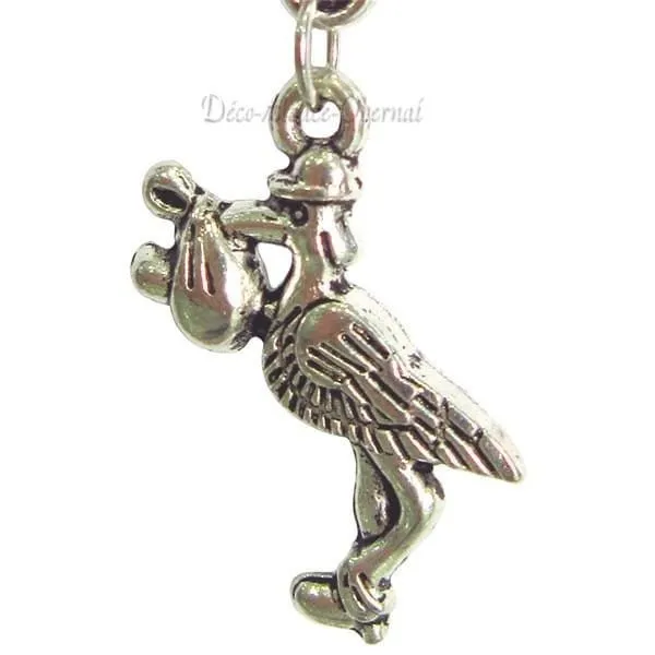 Collier avec Pendentif Cigogne d'Alsace et Bébé