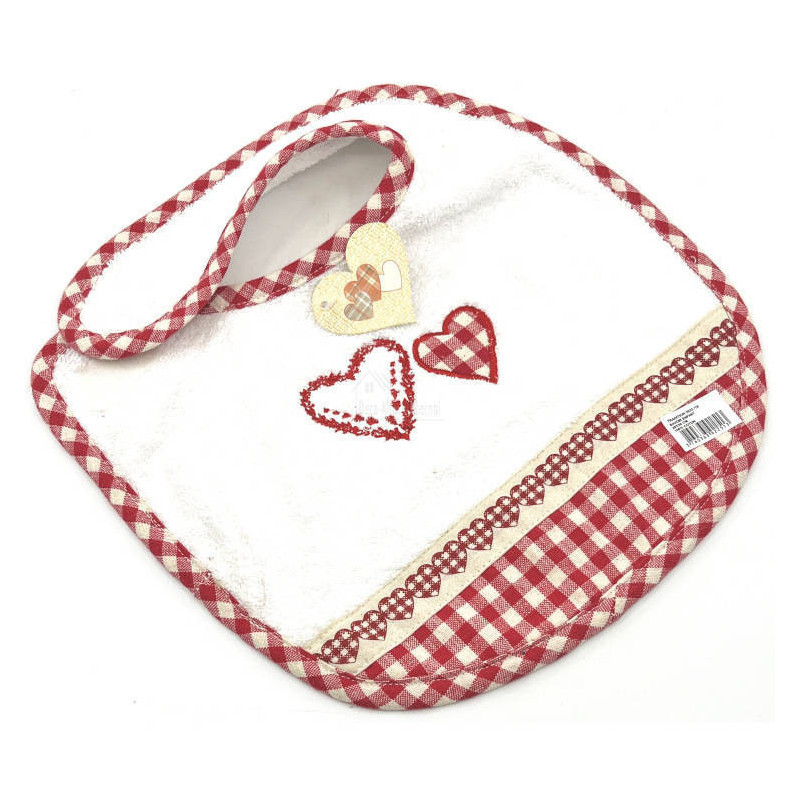 Bavoir bébé Alsacien Brodé Coeurs et Vichy rouge