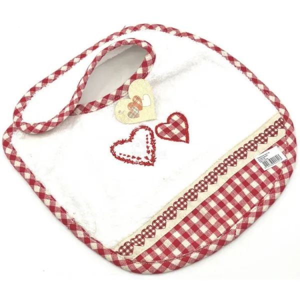 Bavoir bébé Alsacien Brodé Coeurs et Vichy rouge