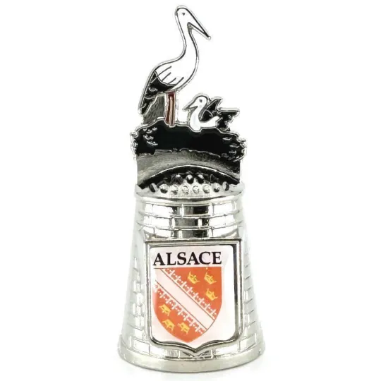 Dé à Coudre en Métal Blason Alsace Nid de Cigogne