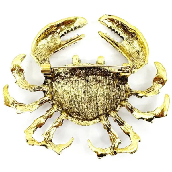 Fancy gold-plated Crab brooch with rhinestones