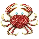 Broche Fantaisie dorée Crabe rouge à Strass