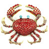 Fancy gold-plated Crab brooch with rhinestones