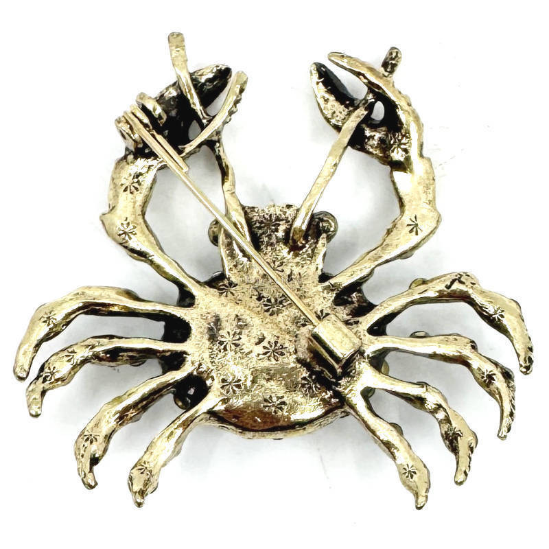 Goldfarbene Fantasiebrosche Schwarze Krabbe mit Strasssteinen