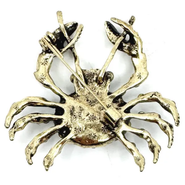 Broche Fantaisie dorée Crabe Noir à Strass