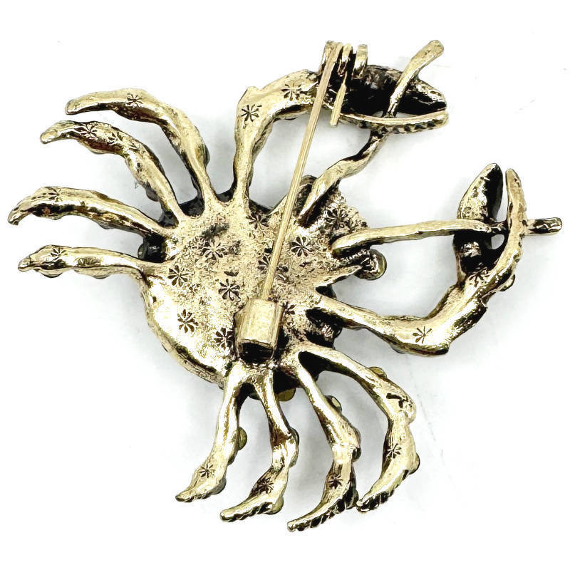 Goldfarbene Fantasiebrosche Schwarze Krabbe mit Strasssteinen