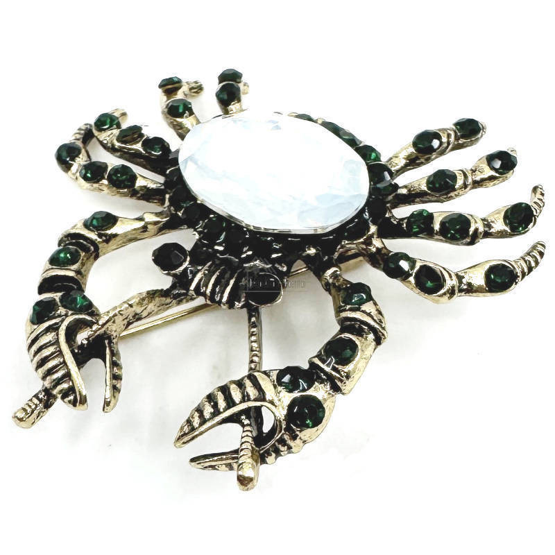 Black Crab with Rhinestones Brooch