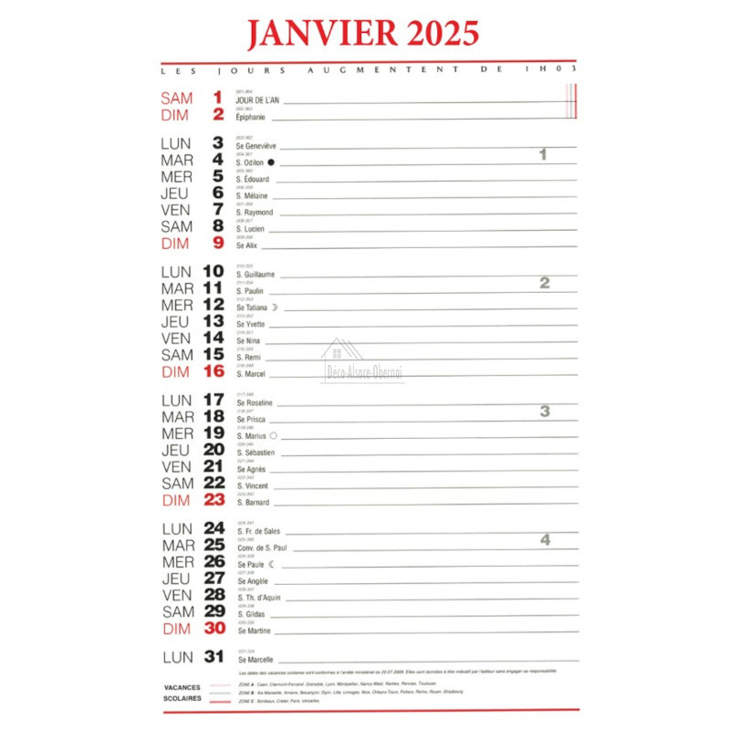 Calendrier Éphéméride L'Alsace Enchantée Ratkoff 2025