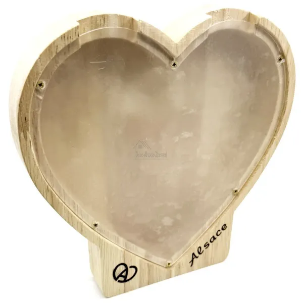 Tirelire Coeur en Bois gravé Bretzel Alsace