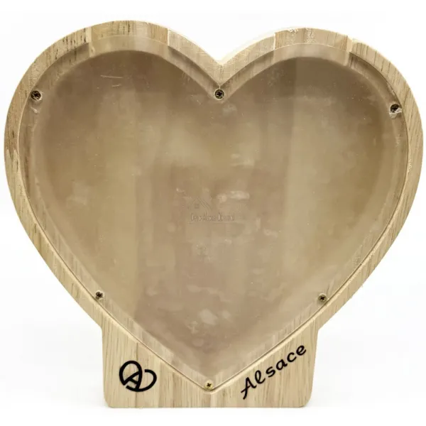 Tirelire Coeur en Bois gravé Bretzel Alsace