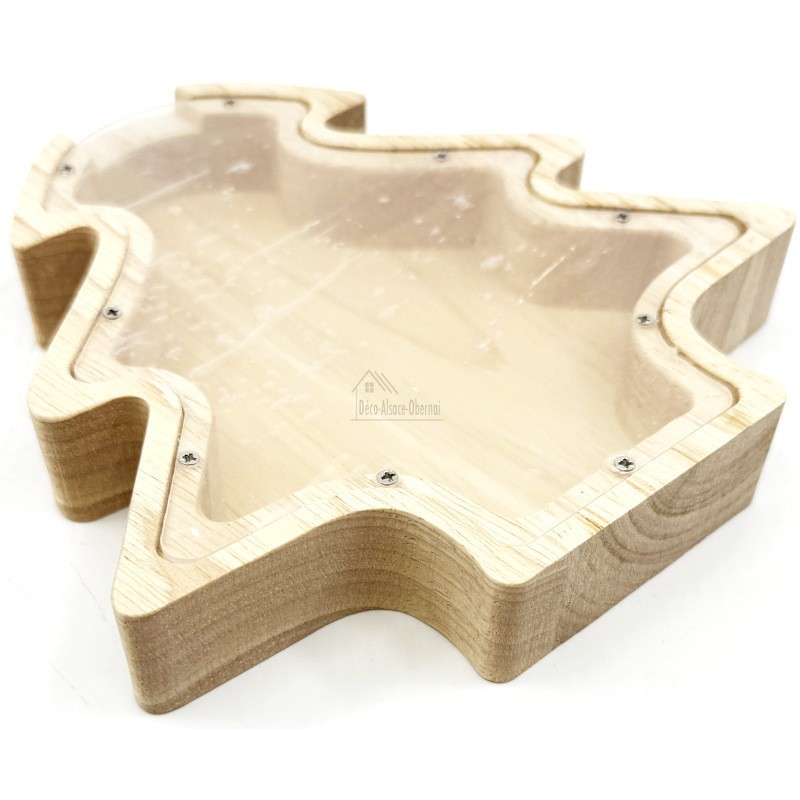 Spardose in Tannenform aus Naturholz