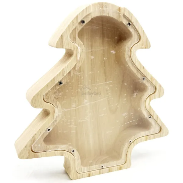 Natural Wood Fir Tree Money Box