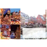 Umschlag dekoriert Weihnachtsmarkt und beleuchtete Häuser von Elsass