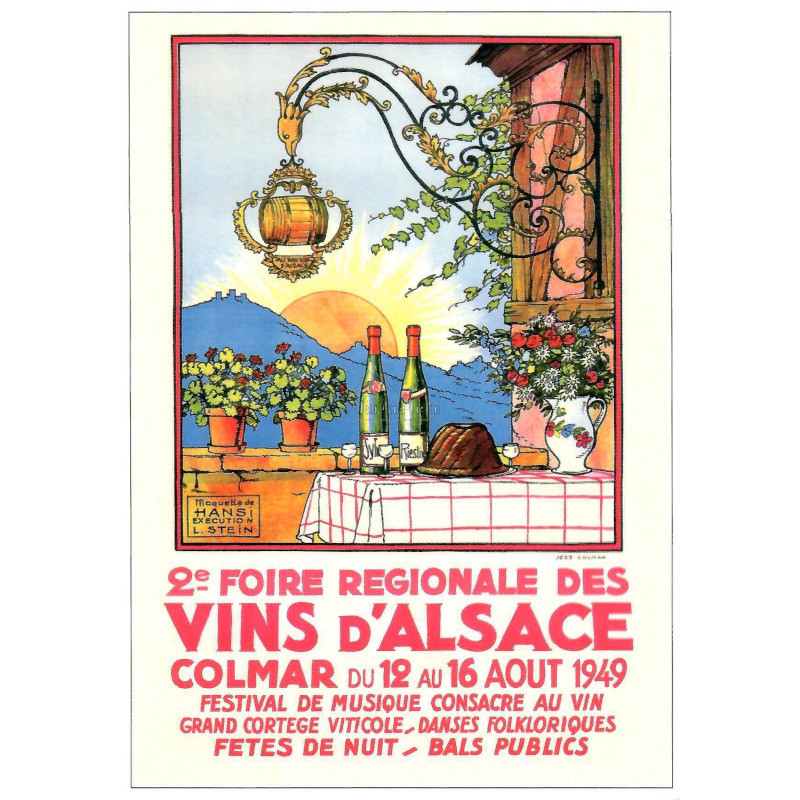 Postkarte Hansi Plakat Messe Elsässer Wein 1949