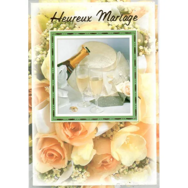 Happy Wedding Greeting Card, Cups and Champagne