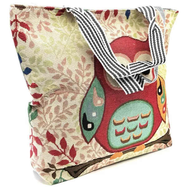 Grand Sac à Bandoulière motif Chouette Hibou en Toile