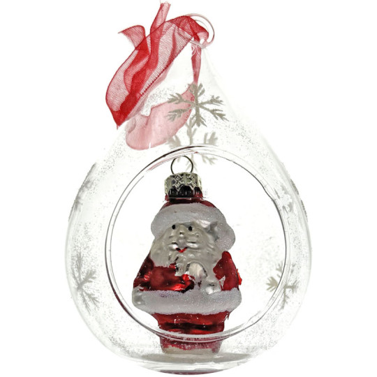 Weihnachtskugel aus Klarglas mit Weihnachtsmann