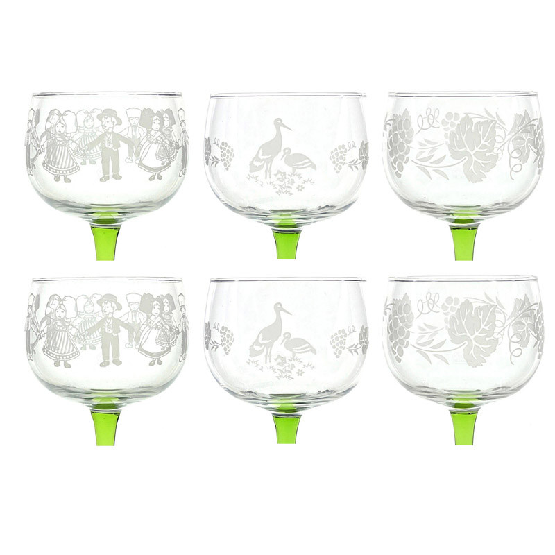 Set von 3 x 2 Weingläsern Elsass Dekor Elsass