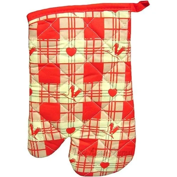 Set of yellow kitchen glove and pot holder with Stork and Alsace decor