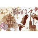 Vintage Decorative Magnet Stork and Village of Alsace