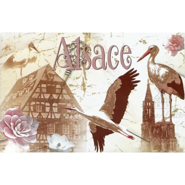 Vintage Decorative Magnet Stork and Village of Alsace