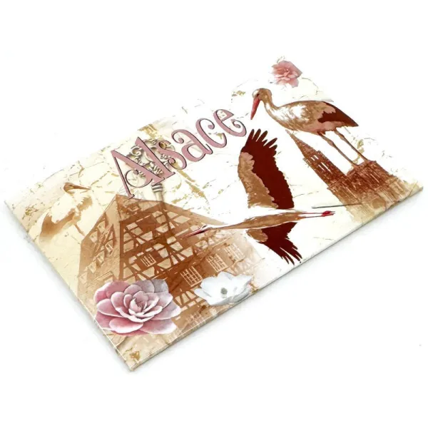 Vintage Decorative Magnet Stork and Village of Alsace
