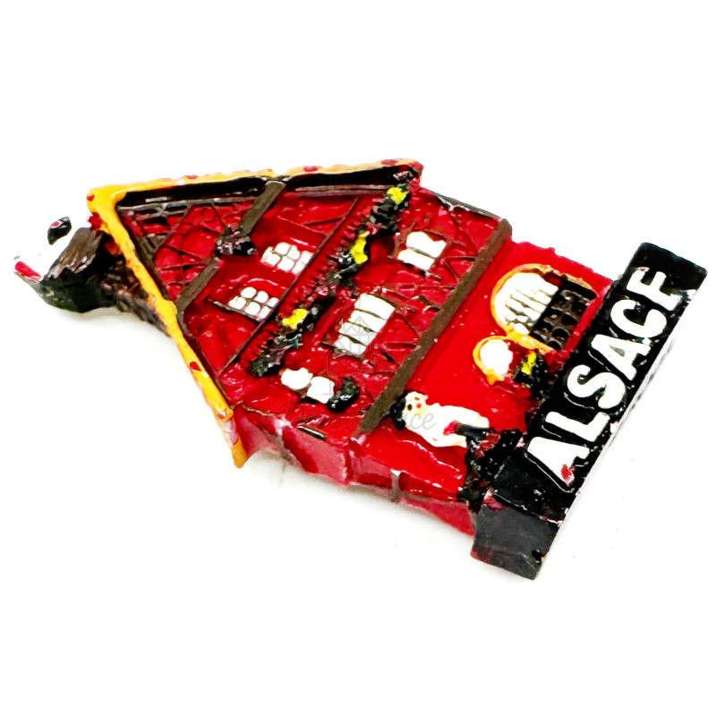 Magnet Décoratif Maison Alsacienne Fleurie Rouge