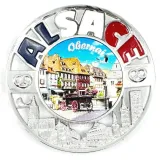 Runder Metalldekorativer Magnet der Marktplatz der Stadt Obernai