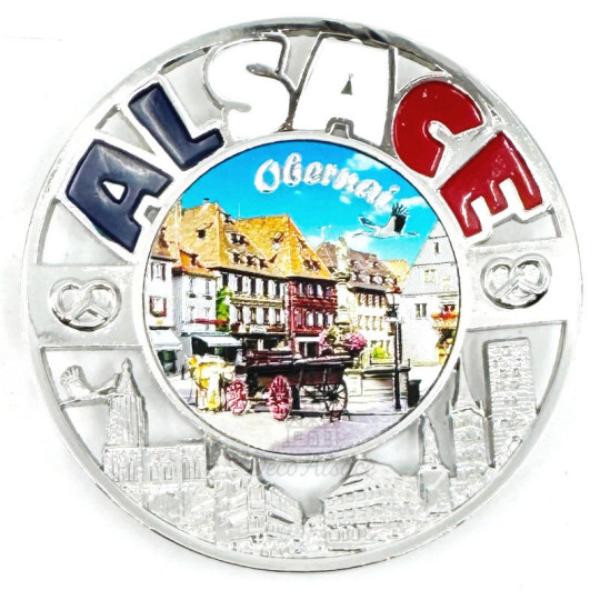Magnet Décoratif en métal rond la Place du Marché de la Ville Obernai
