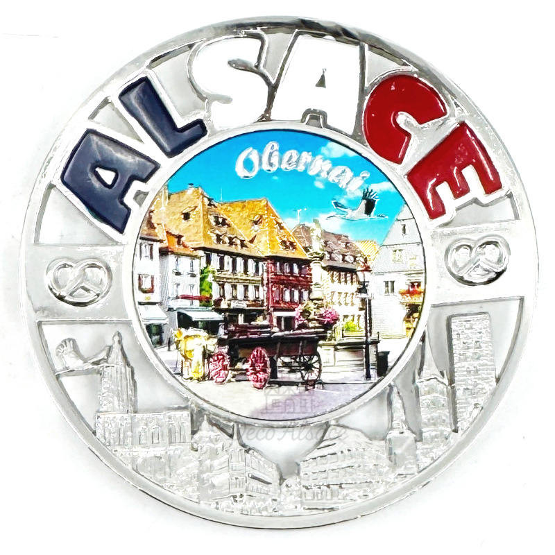 Magnet Décoratif en métal rond la Place du Marché de la Ville Obernai