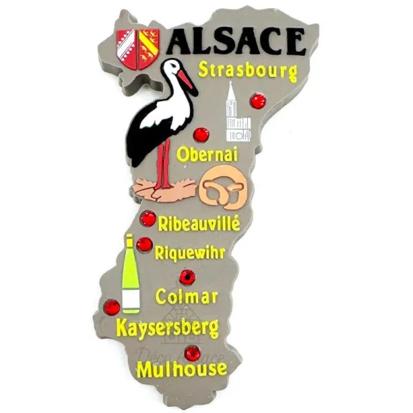 Magnet Décoratif souple Village du Bas Rhin et Cigogne Alsace