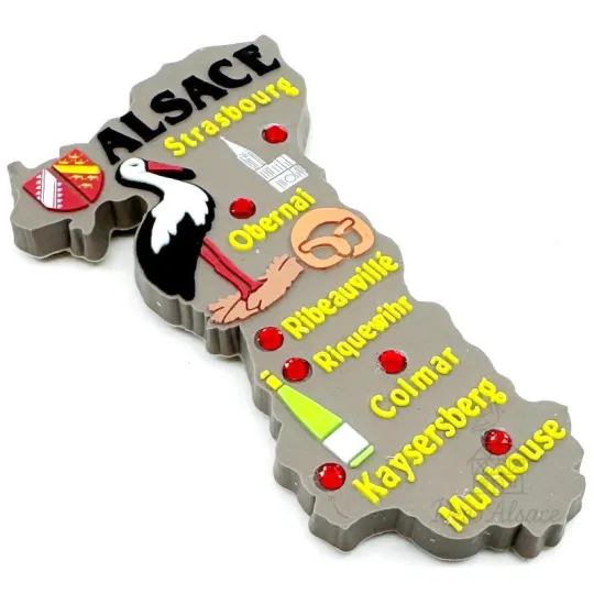 Decoratieve Magnetische Kaart Dorp Beneden-Rijnland en Ooievaar Elzas