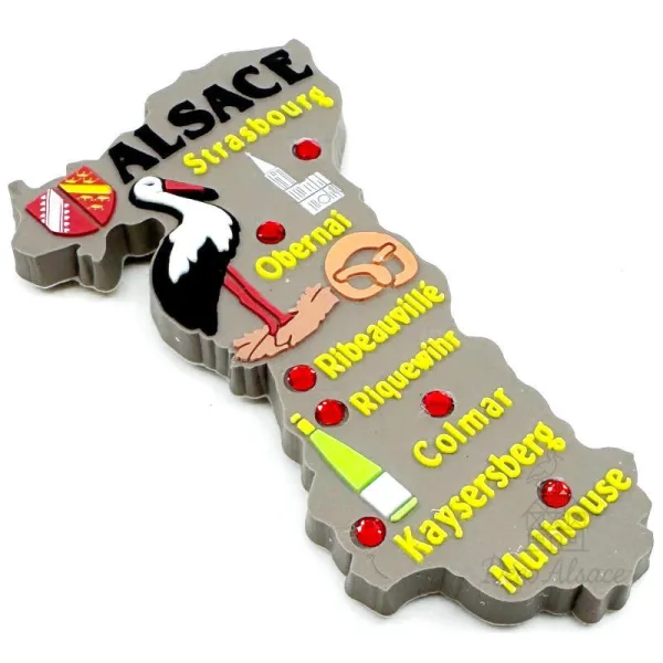 Magnet Décoratif souple Village du Bas Rhin et Cigogne Alsace