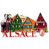 Decorative Magnet in relief Alsatian Couple and Colorful Village of Alsace