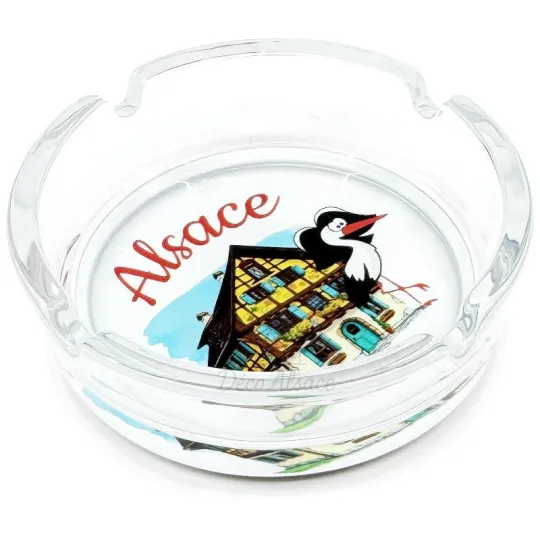 Cendrier souvenir Alsace Maison Colombages et Cigogne