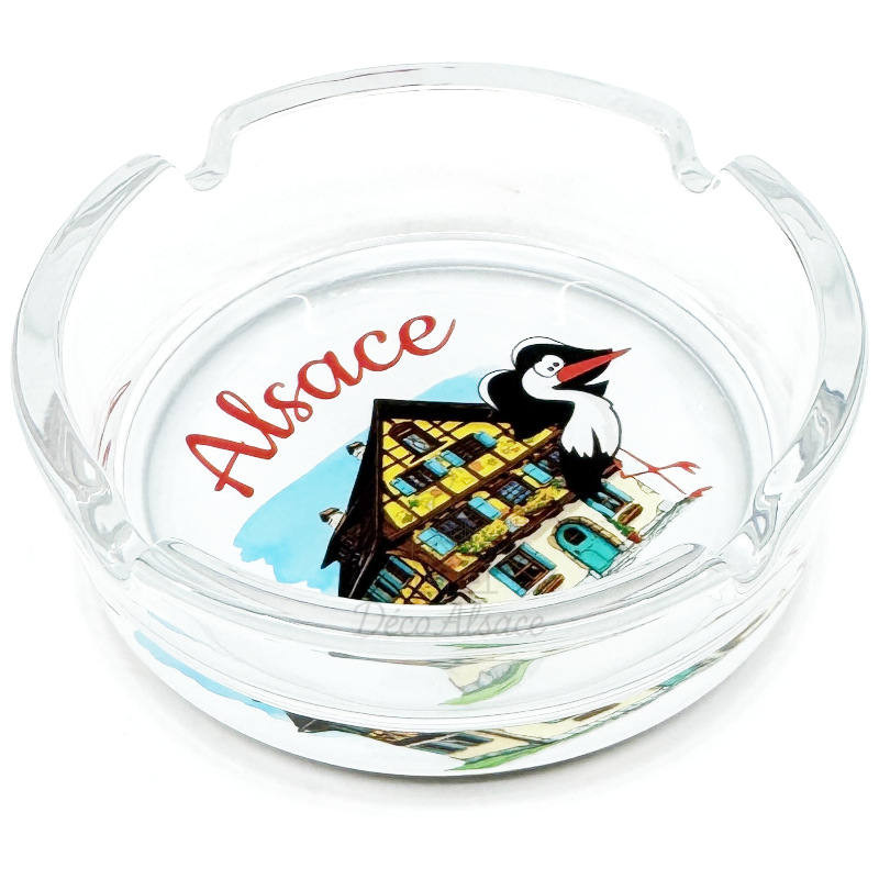 Souvenir-Aschenbecher Elsass Fachwerkhaus und Storch