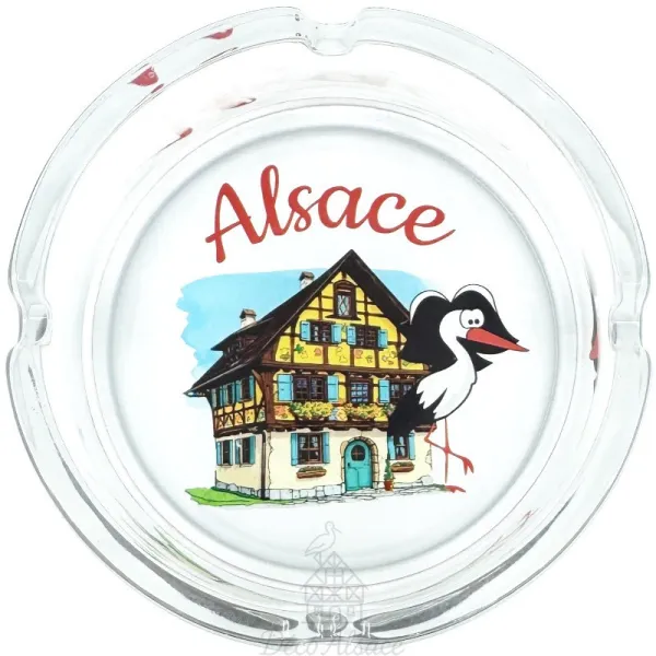 Souvenir-Aschenbecher Elsass Fachwerkhaus und Storch