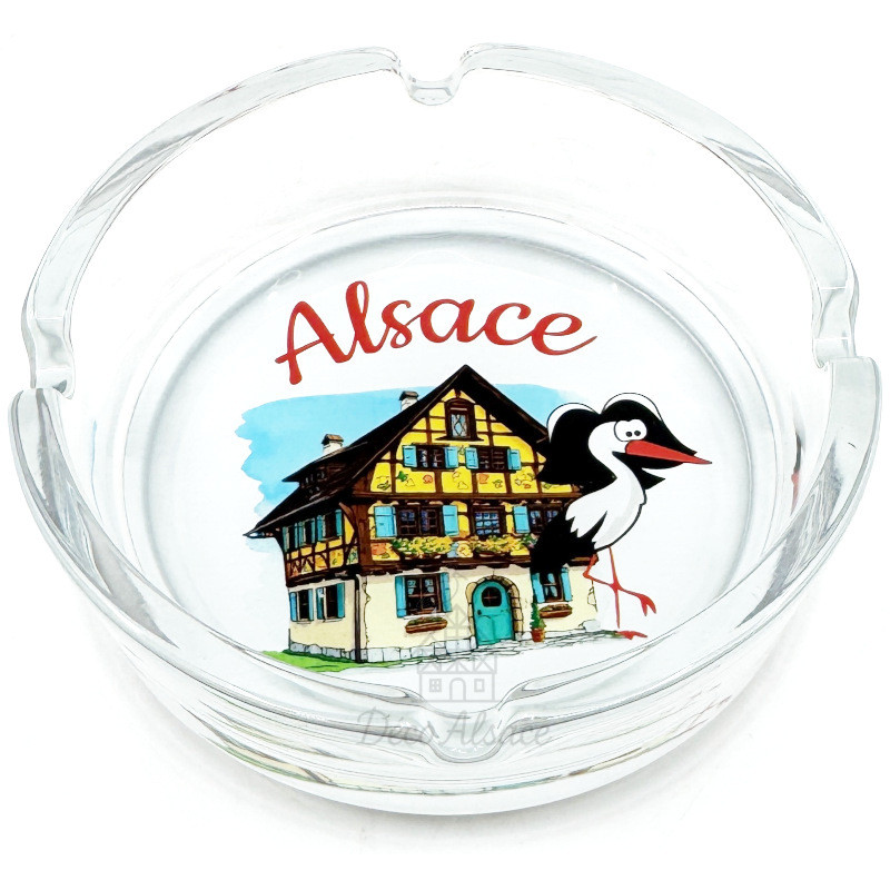 Souvenir-Aschenbecher Elsass Fachwerkhaus und Storch