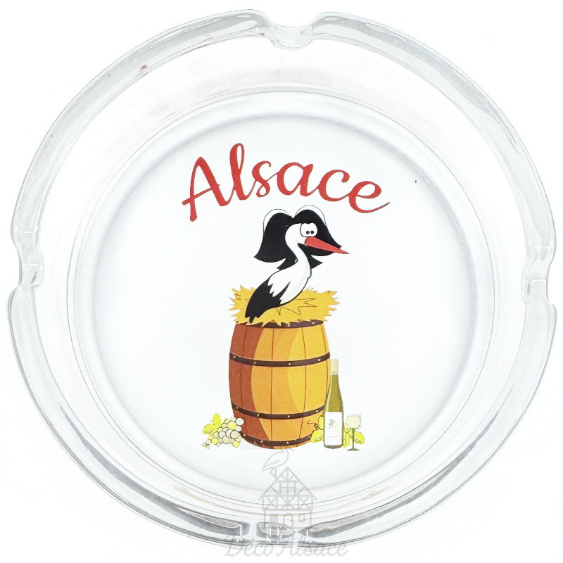 Souvenir-Aschenbecher Elsass Storch im Weinfass