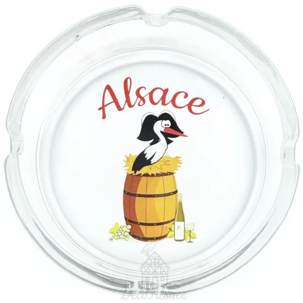 Cendrier souvenir Alsace Cigogne et tonneau de vin
