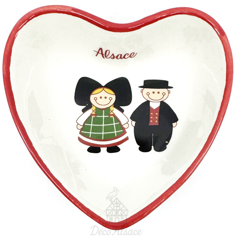 Ravier cœur en céramique Alsace Couple en costume traditionnel