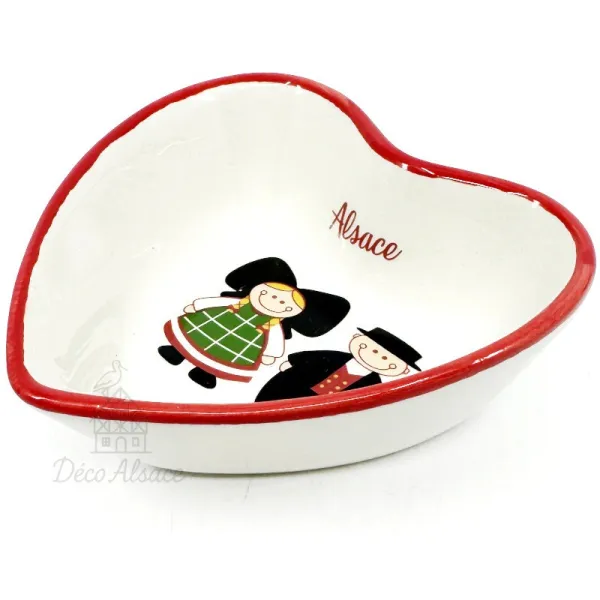 Ravier cœur en céramique Alsace Couple en costume traditionnel