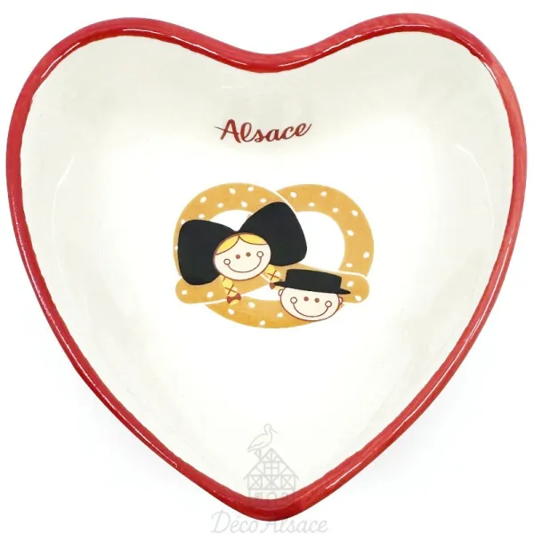 Alsace Heart Ceramic Dish Alsatian Heads in Pretzel