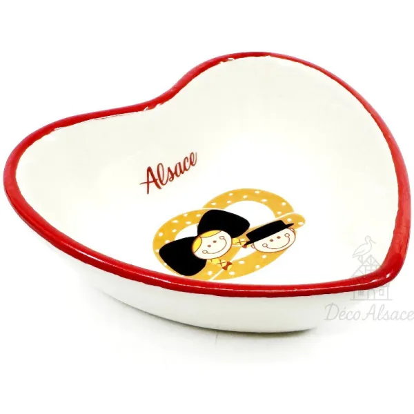 Alsace Heart Ceramic Dish Alsatian Heads in Pretzel