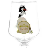 Verre à vin d’Alsace sérigraphié Cigogne humoristique & tonneau