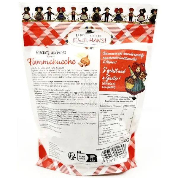 Aperitifgebäck Geschmack Flammkuchen mit Zwiebeln und Speck