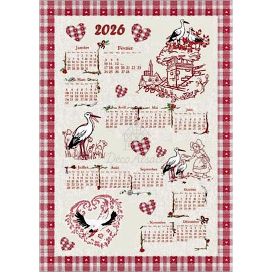 Torchon Calendrier décors Cigognes 2026